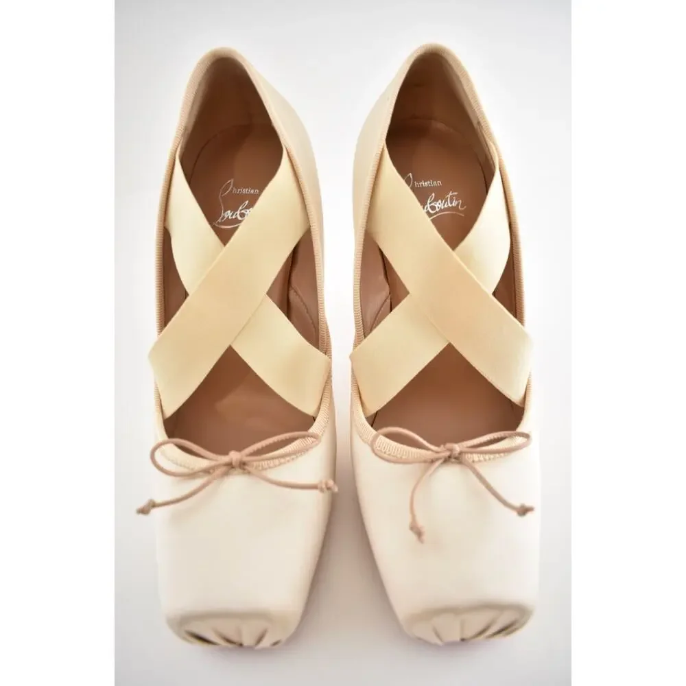Christian Louboutin Cassiastic 100 Blush Nude Satin Strap Ballet Heel Pump 36